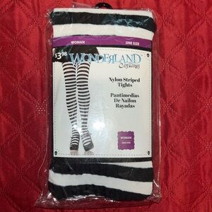 Wonderland nylon striped tights. Black and white